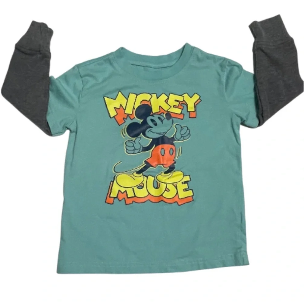 Disney Mickey Mouse Kids Long Sleeve Shirt - Teal and Grey